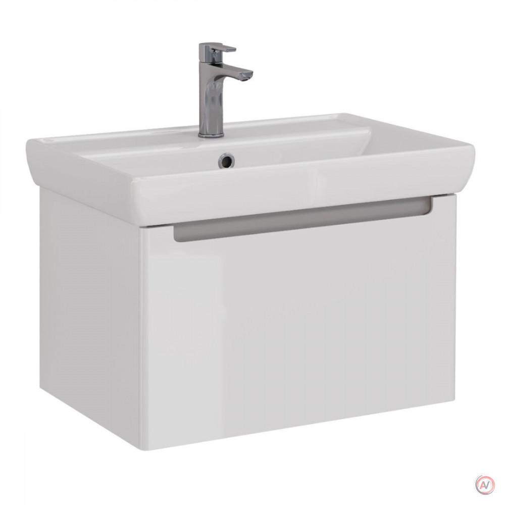 Тумба Lemark BUNO MINI 70 см под 1 раковину, подвесная, 1 ящик, цвет планки: Серый, цвет корпуса, фасада: Белый глянец